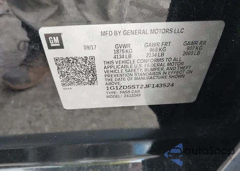 2018 Chevrolet Malibu Lt из США, поврежденный, VIN 1G1ZD5ST2JF143524